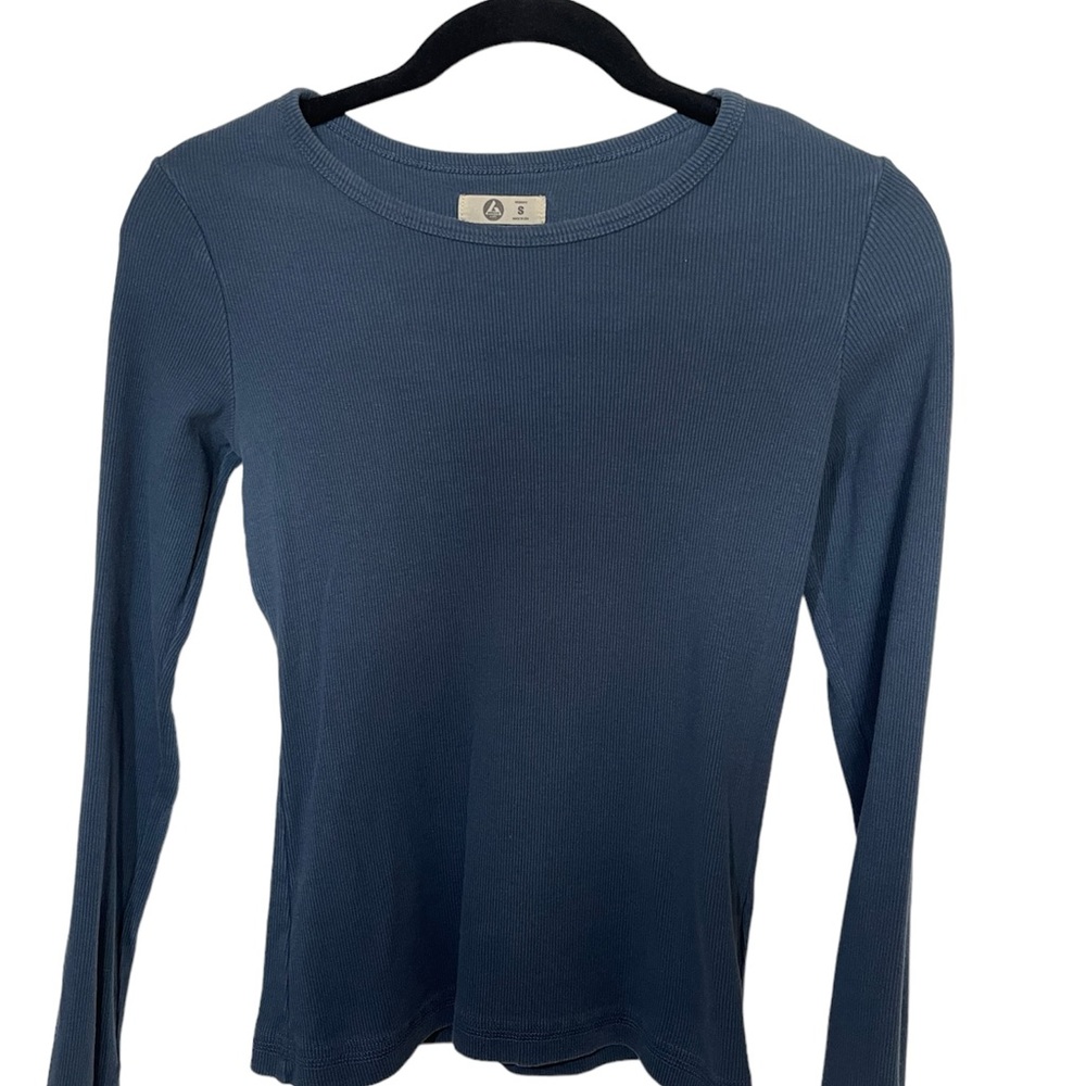 American Giant W Rib Crew Stretch Long Sleeve T Shirt Size S, Color Blue Ink